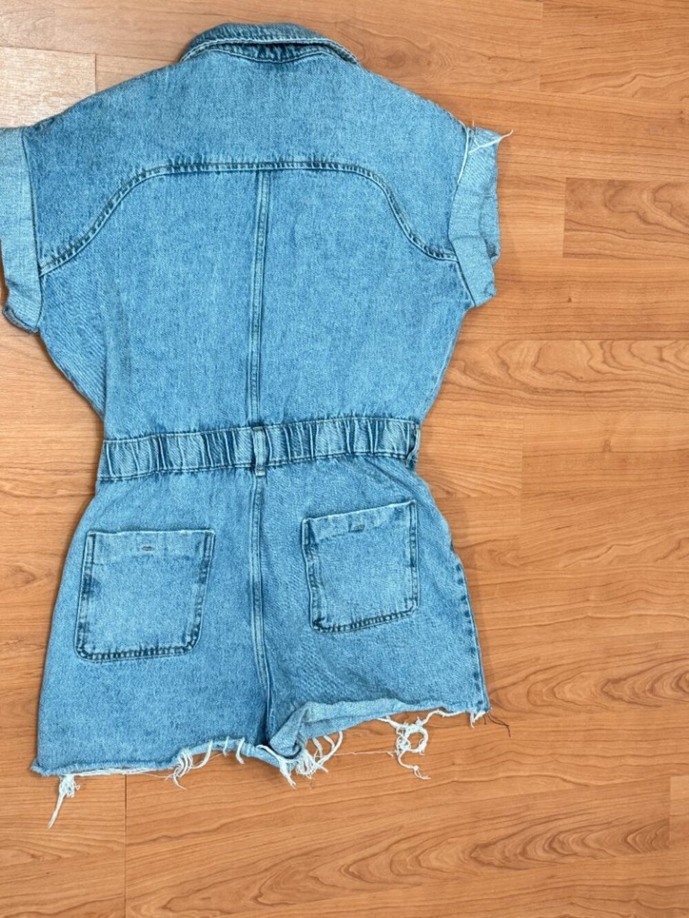 Zara Denim Romper M Button Front Utility Short Sleeve sz M - Picture 6 of 7